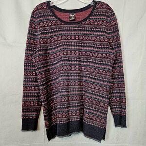 Talbots Navy and Pink Patterned Crew Neck Sweater